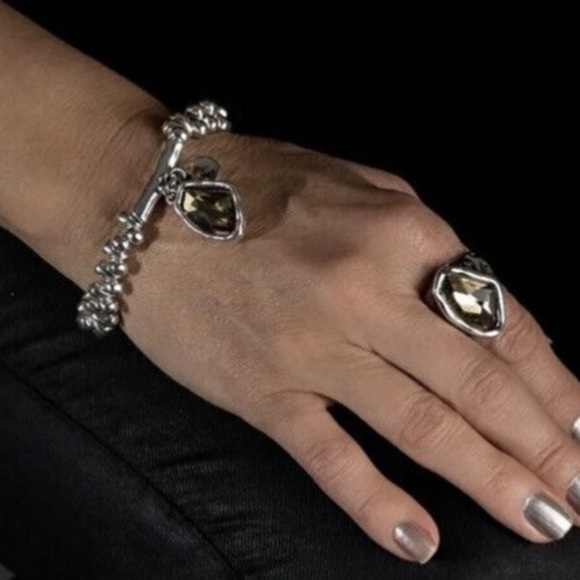 Silver Plated Champagne Faced Crystal Bracelet Stretch Stainless Steel Womens - Picture 1 of 10